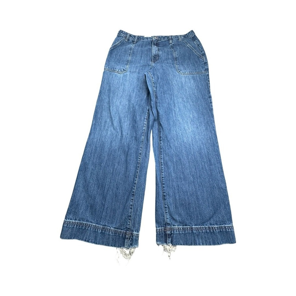 Universal Thread Jeans Womens 16R Blue High Rise Wide Leg Frayed Hem Denim